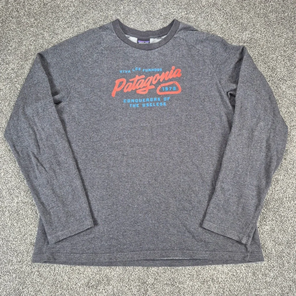 Patagonia Sweatshirt Mens Large Gray Splitter Script Lightweight Crew Neck